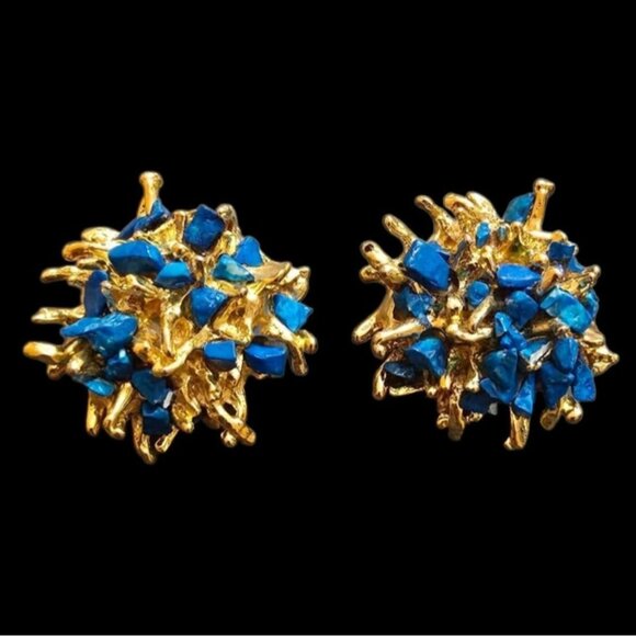 Unique Vintage 80s Stone Chip Abstract/Brutalist Clip Earrings (A2808)